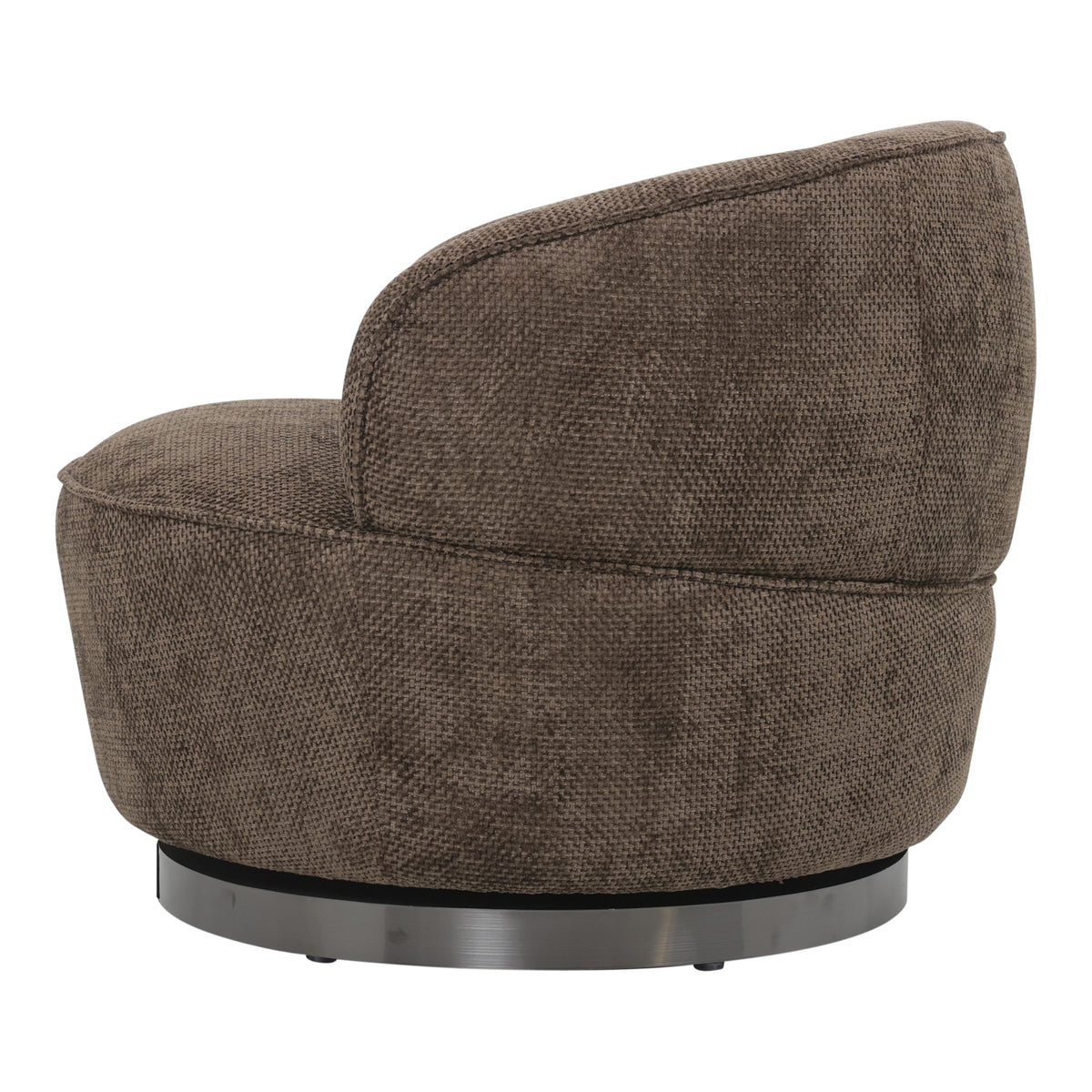 Filou dark brown fabric armchair, compact rounded silhouette