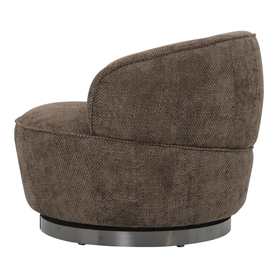 Filou dark brown fabric armchair, compact rounded silhouette