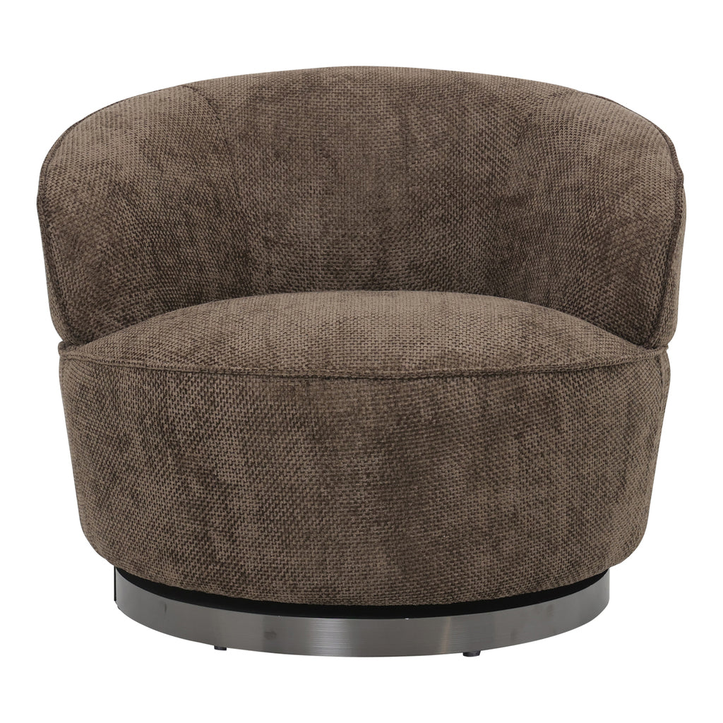 Filou dark brown fabric armchair, compact rounded silhouette