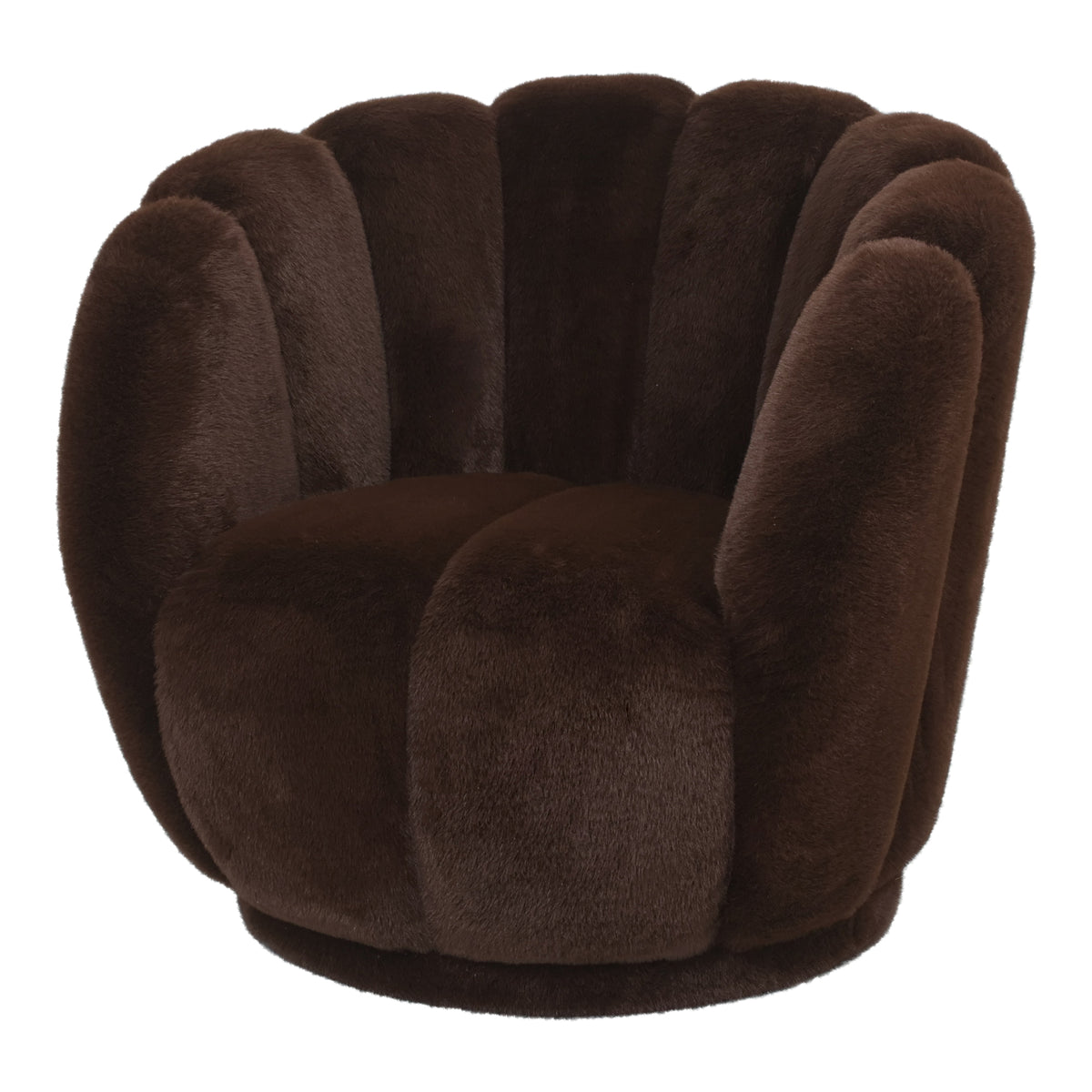 Furia dark brown fur armchair, flower-shaped silhouette