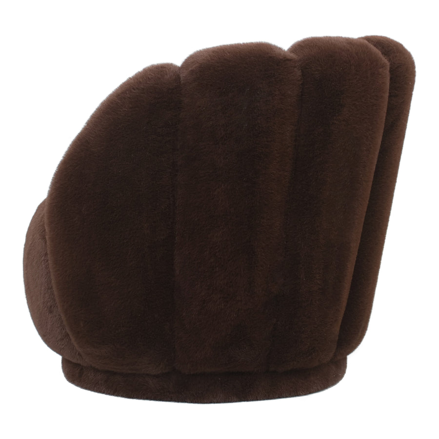 Furia dark brown fur armchair, flower-shaped silhouette