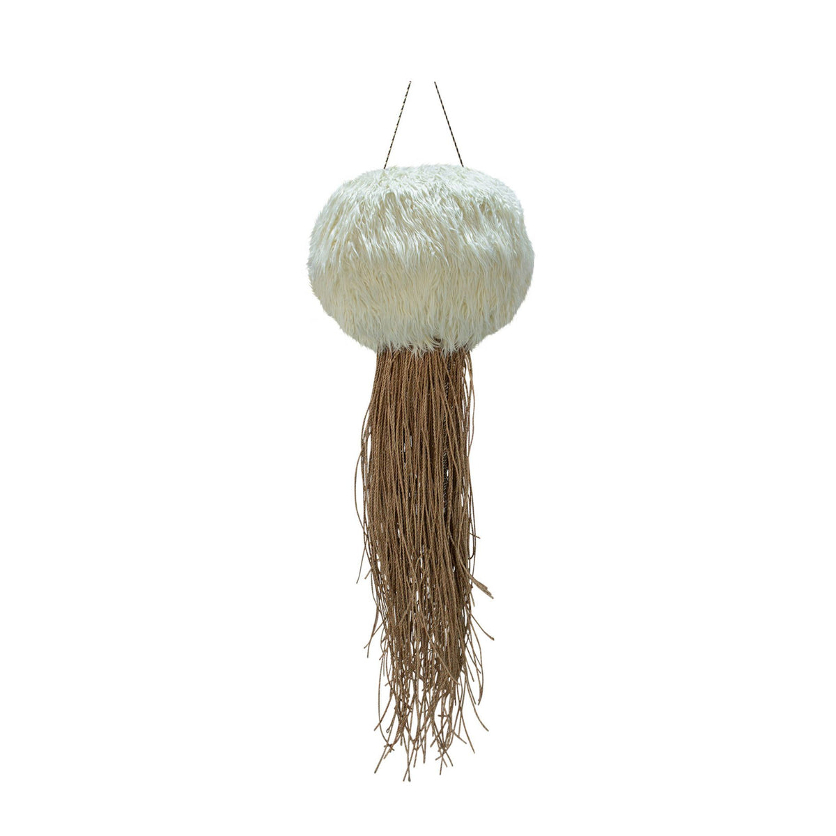 Goa brown faux fur jellyfish pendant light, small