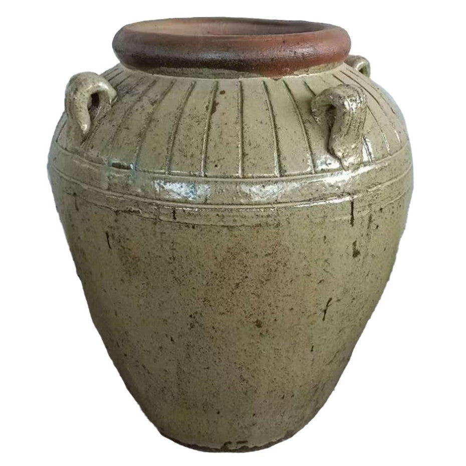 Lisie natural ceramic jar planter with blue pattern
