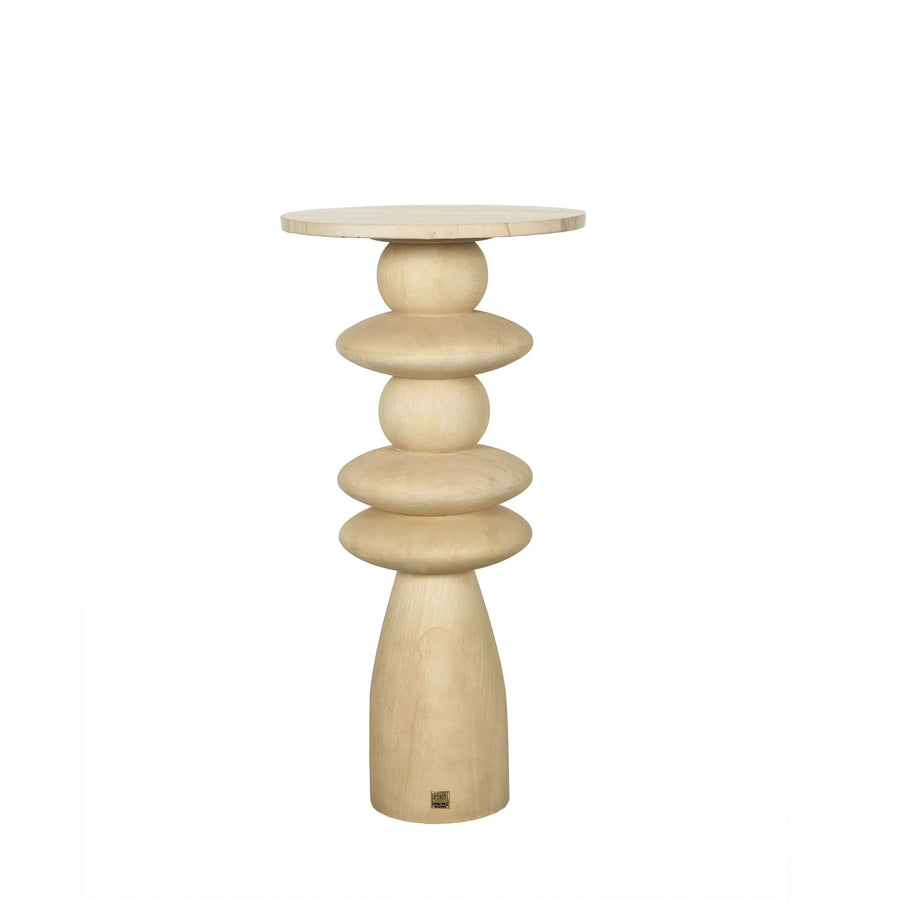 Callain mango wood and marble round side table