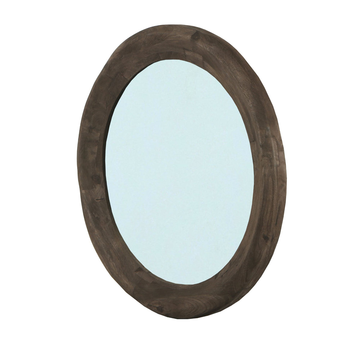Noam brown mango wood round mirror, large