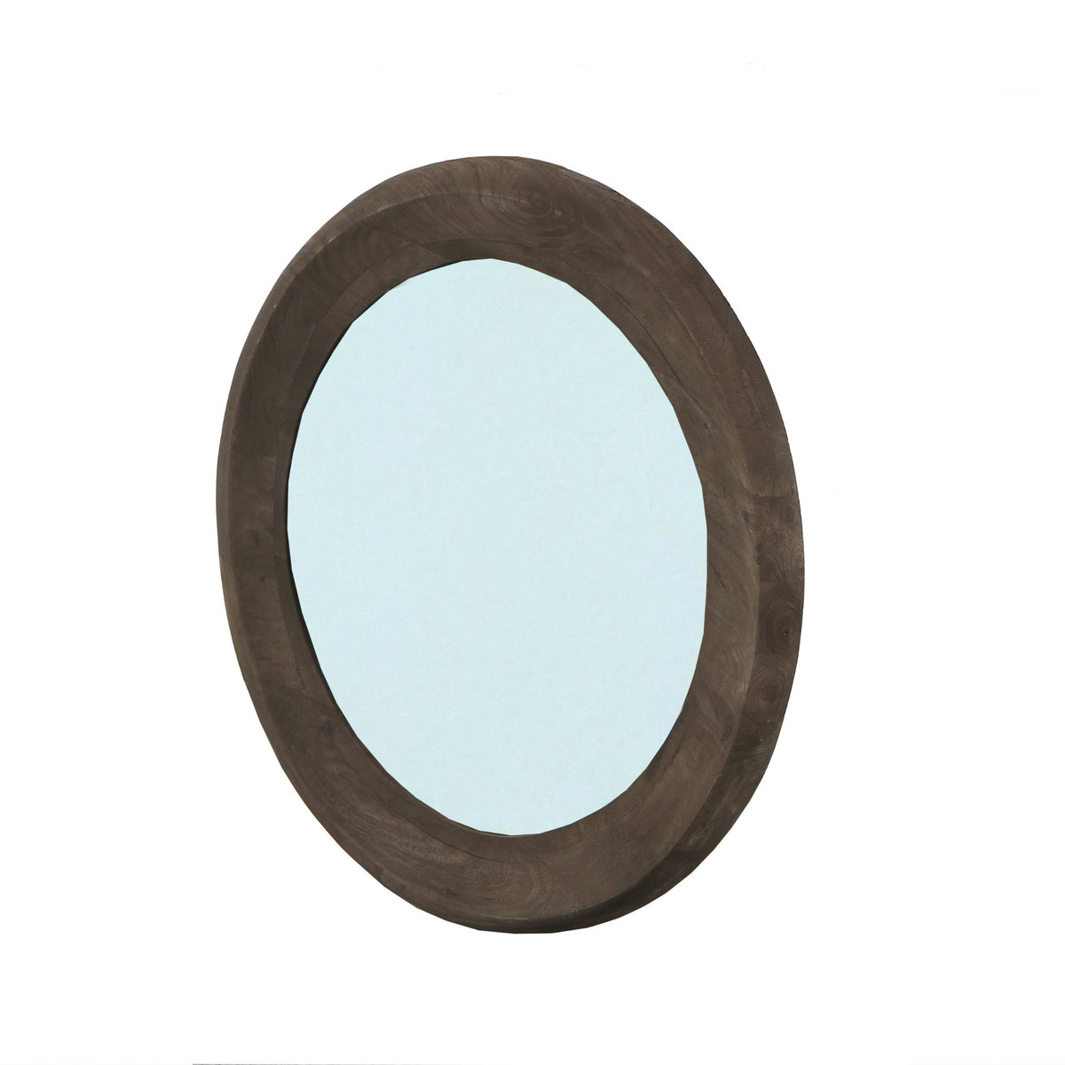 Noam brown mango wood round mirror, small