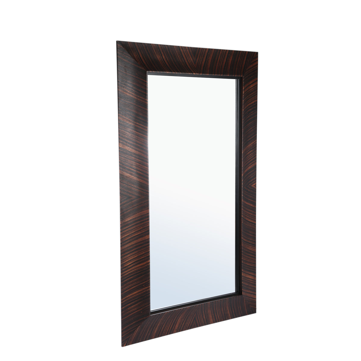 Gezzy brown wood veneer mirror with curl frame, rectangular