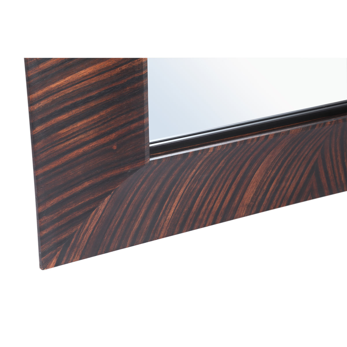 Gezzy brown wood veneer mirror with curl frame, rectangular