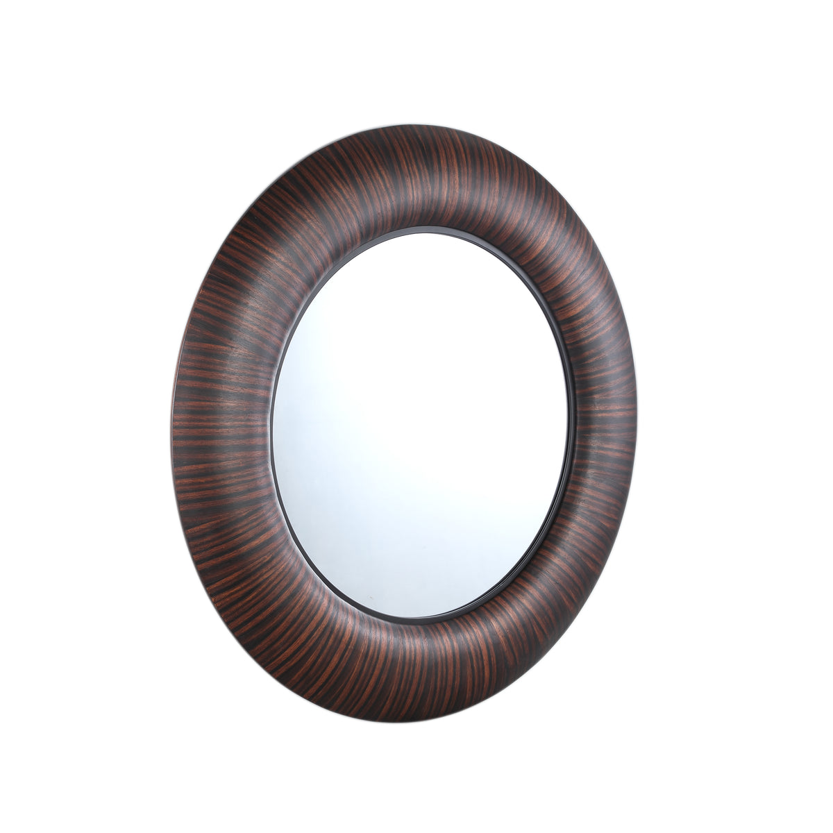 Gezzy brown wood veneer mirror with thick round frame