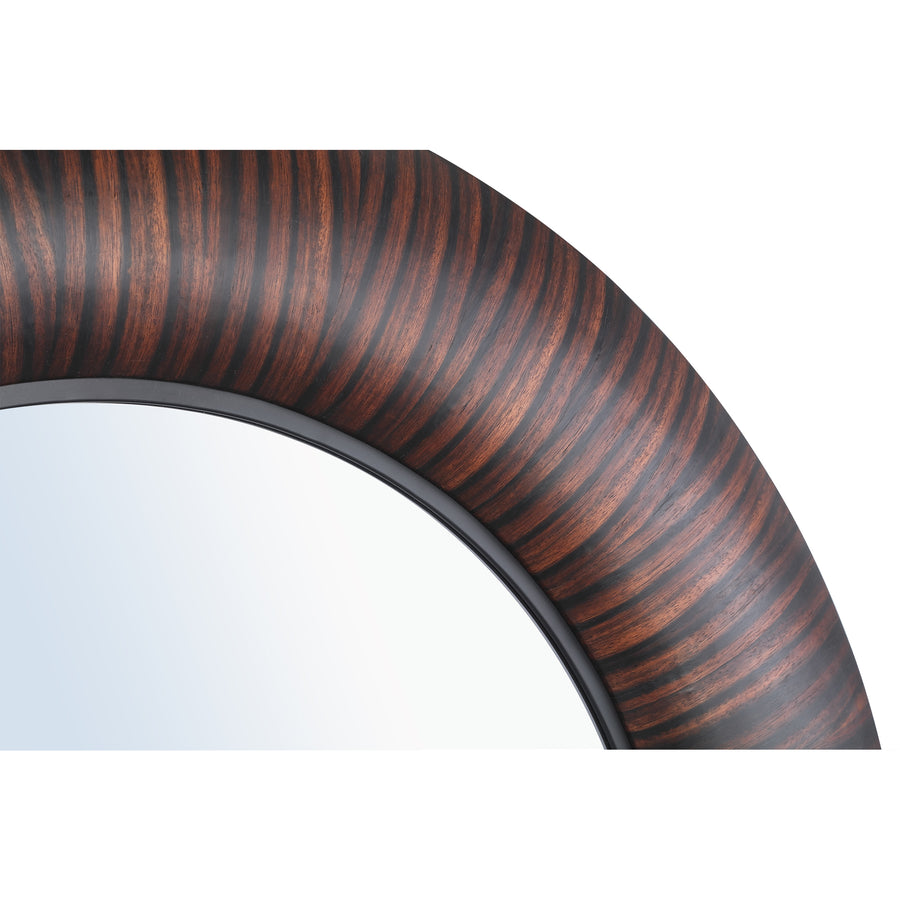 Gezzy brown wood veneer mirror with thick round frame