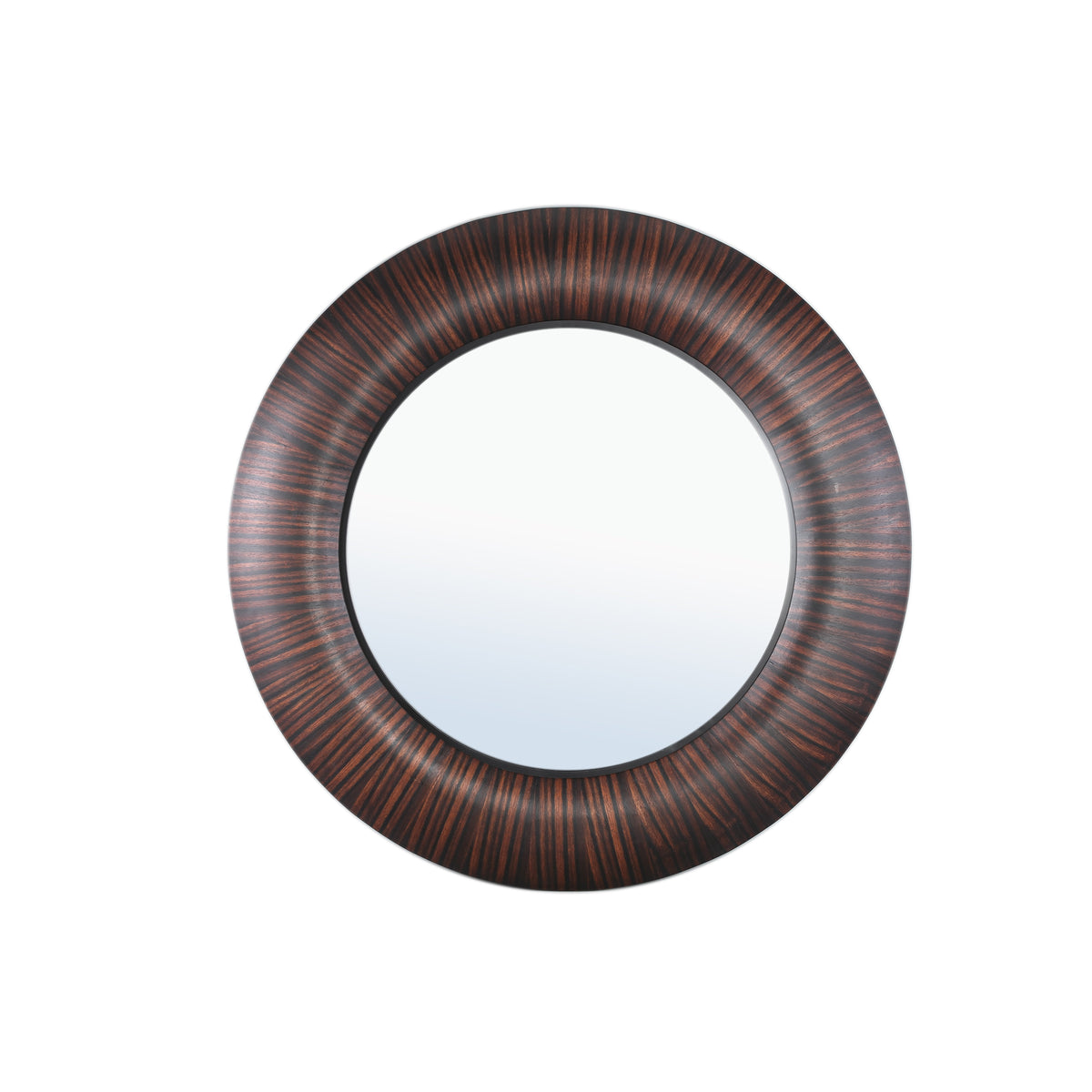 Gezzy brown wood veneer mirror with thick round frame