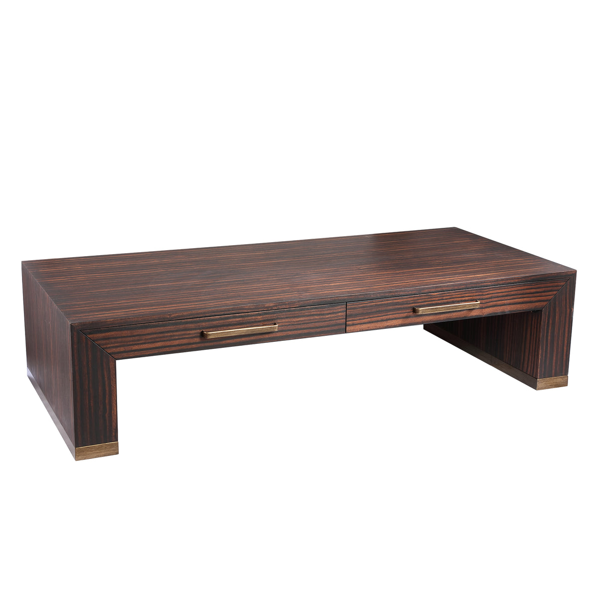 Tiess brown wooden veneer coffee table with two drawers