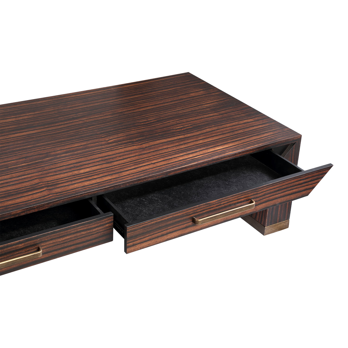 Tiess brown wooden veneer coffee table with two drawers