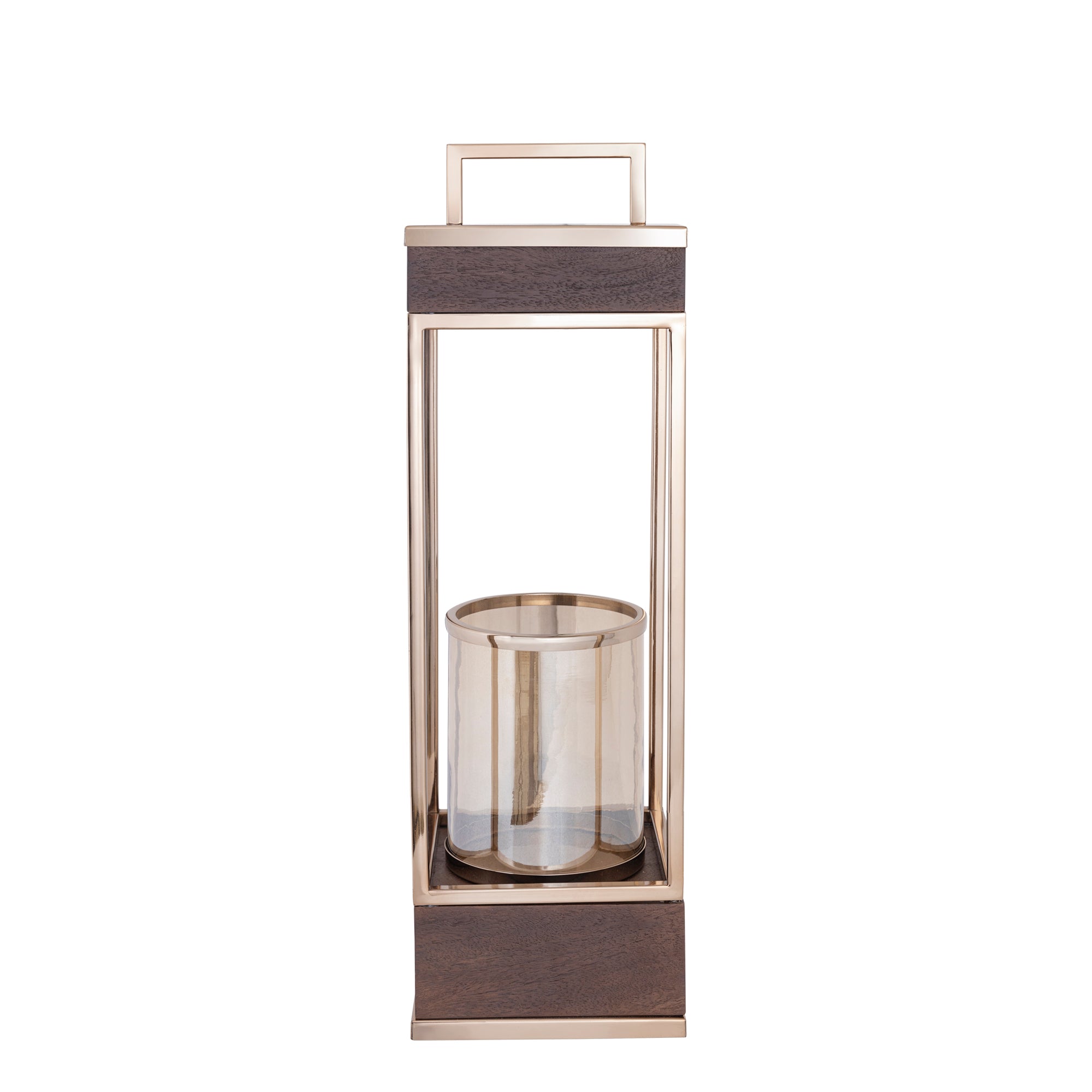 Stanne brown-gold mango wood and steel lantern large