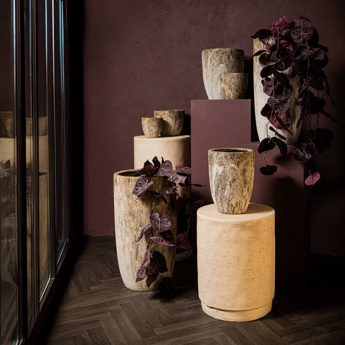 Miah brown marble-look ceramic planters, set of 3