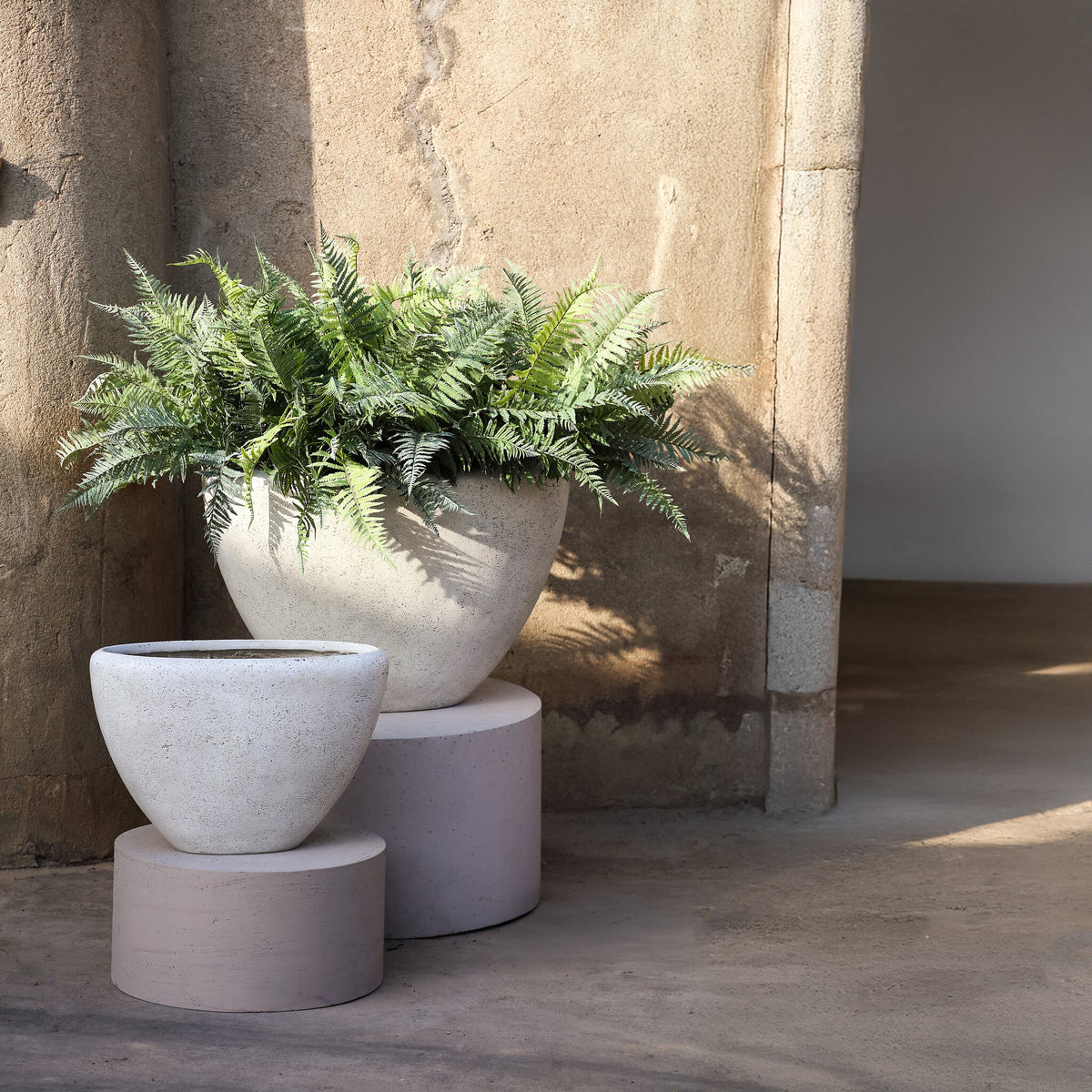 Dashima cream GRC oval planters, set of two