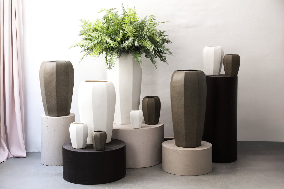 Myrick dark brown octagon stoneware planter, large