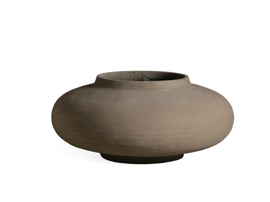 Morisa brown fibre cement round planter, large