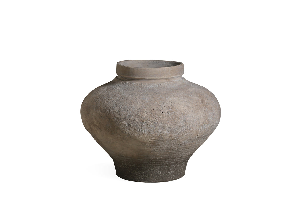 Michle beige fibre cement vintage jar planter, small