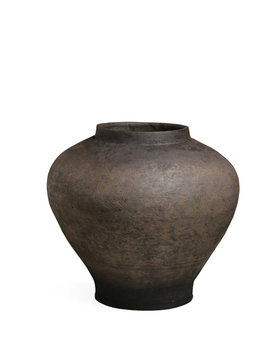 Nakela dark brown fibre cement vintage jar planter