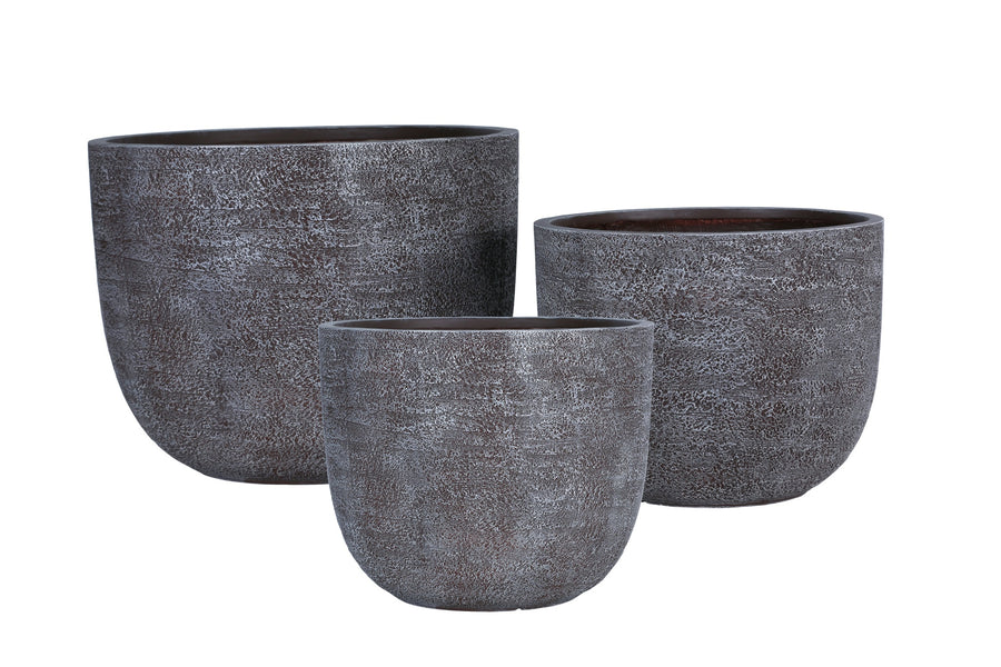 Delsey dark brown GRC structure planters, set of three