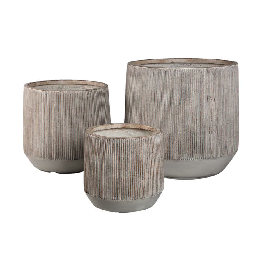 Olav light brown fibre cement-effect planters, set of three