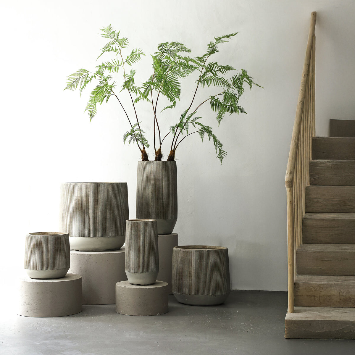 Olav light brown fibre cement-effect planters, set of three