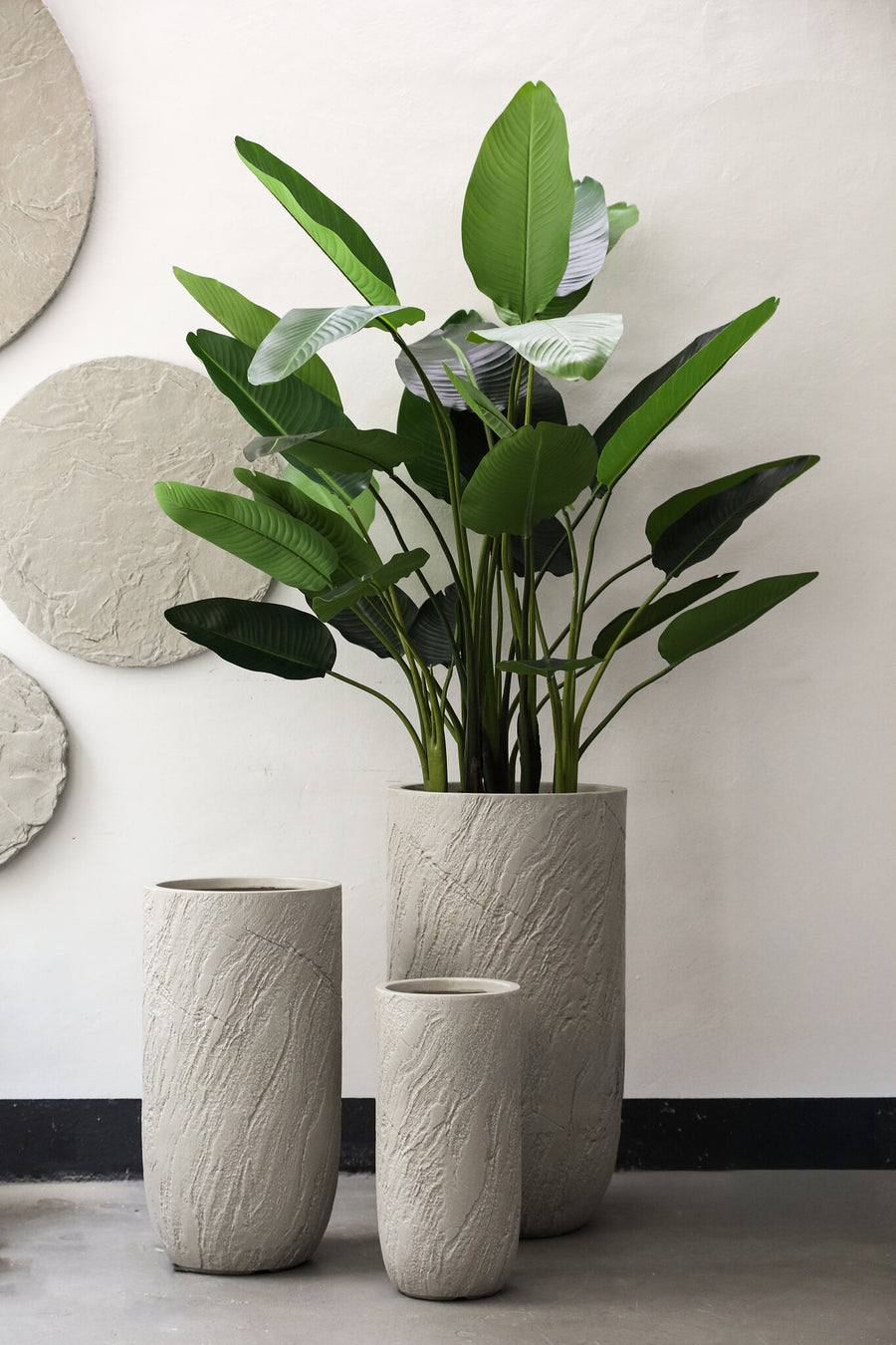 Berwin beige fibre cement-effect rock planters, set of three