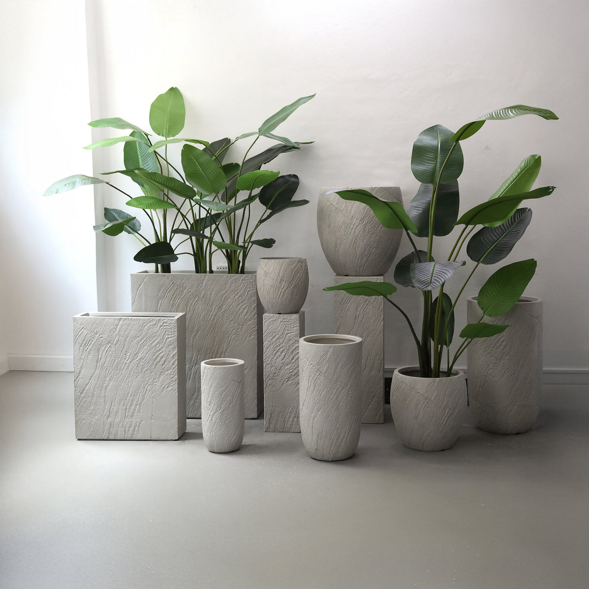 Berwin beige fibre cement-effect rectangular rock planters, set of two