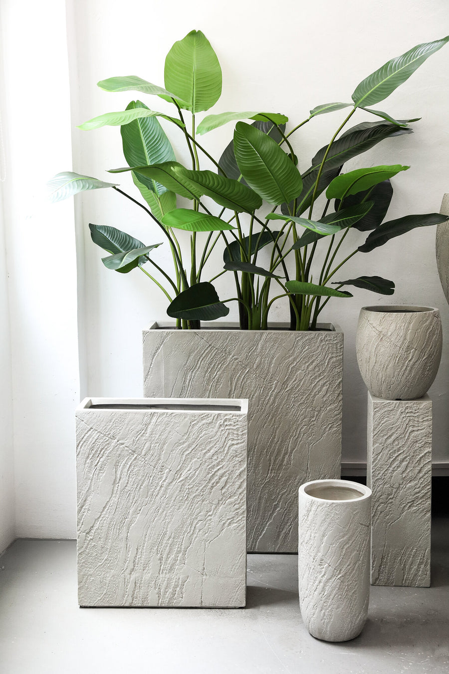 Berwin beige fibre cement-effect rectangular rock planters, set of two