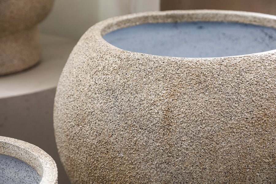 Nihara beige fibre cement ball planters, set of two