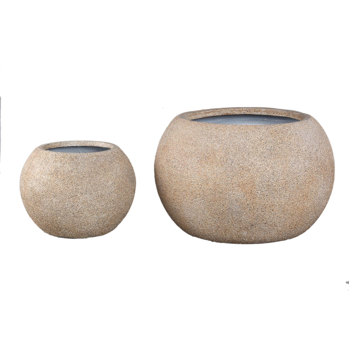 Nihara beige fibre cement ball planters, set of two
