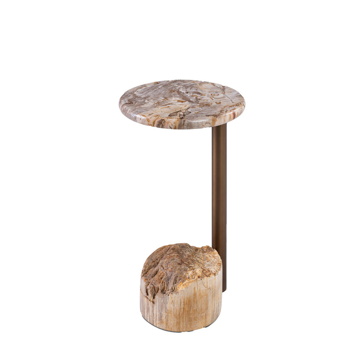 Ataja petrified wood side table with brass leg