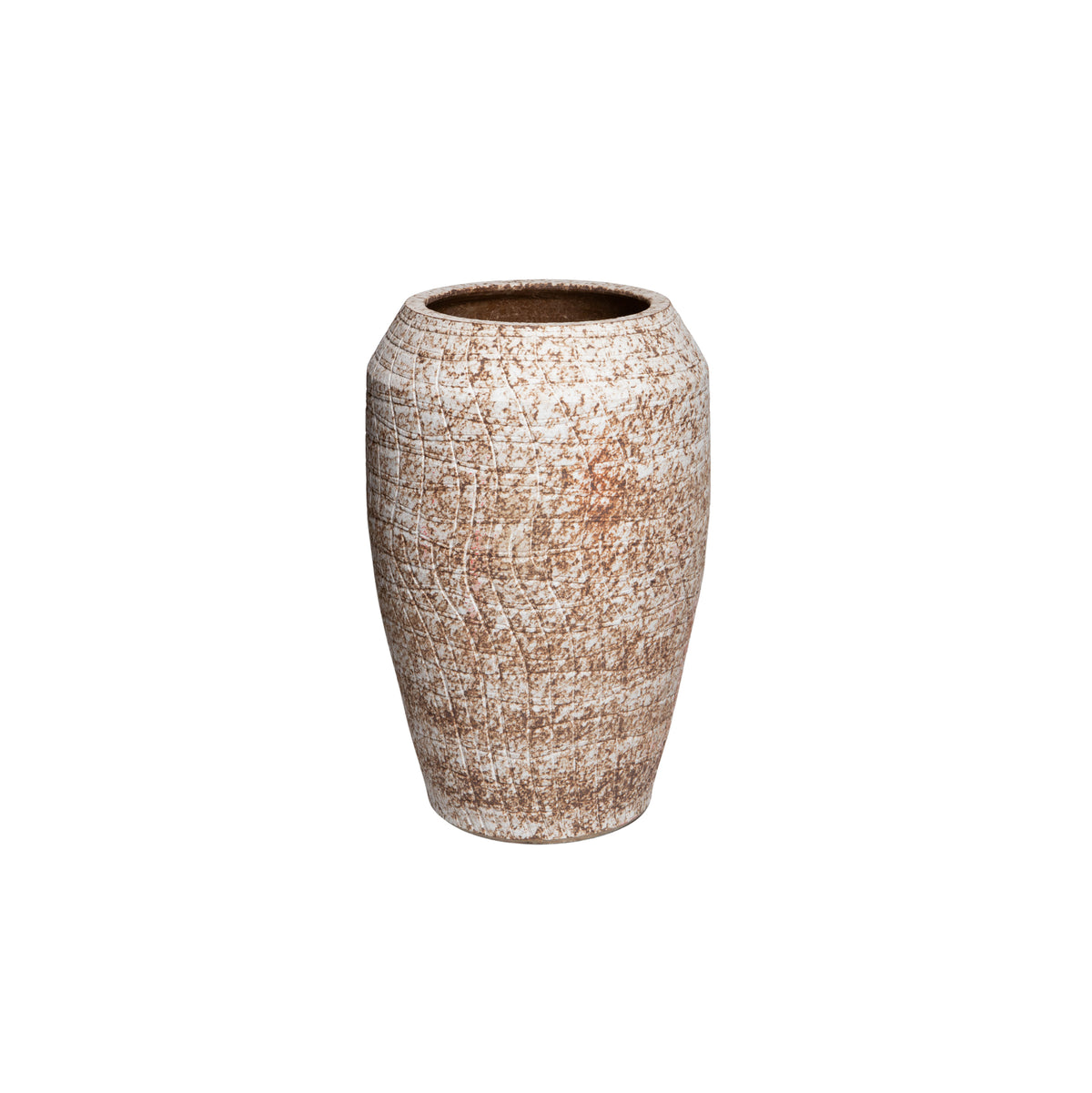 Vikki camel ceramic tall round planter, small