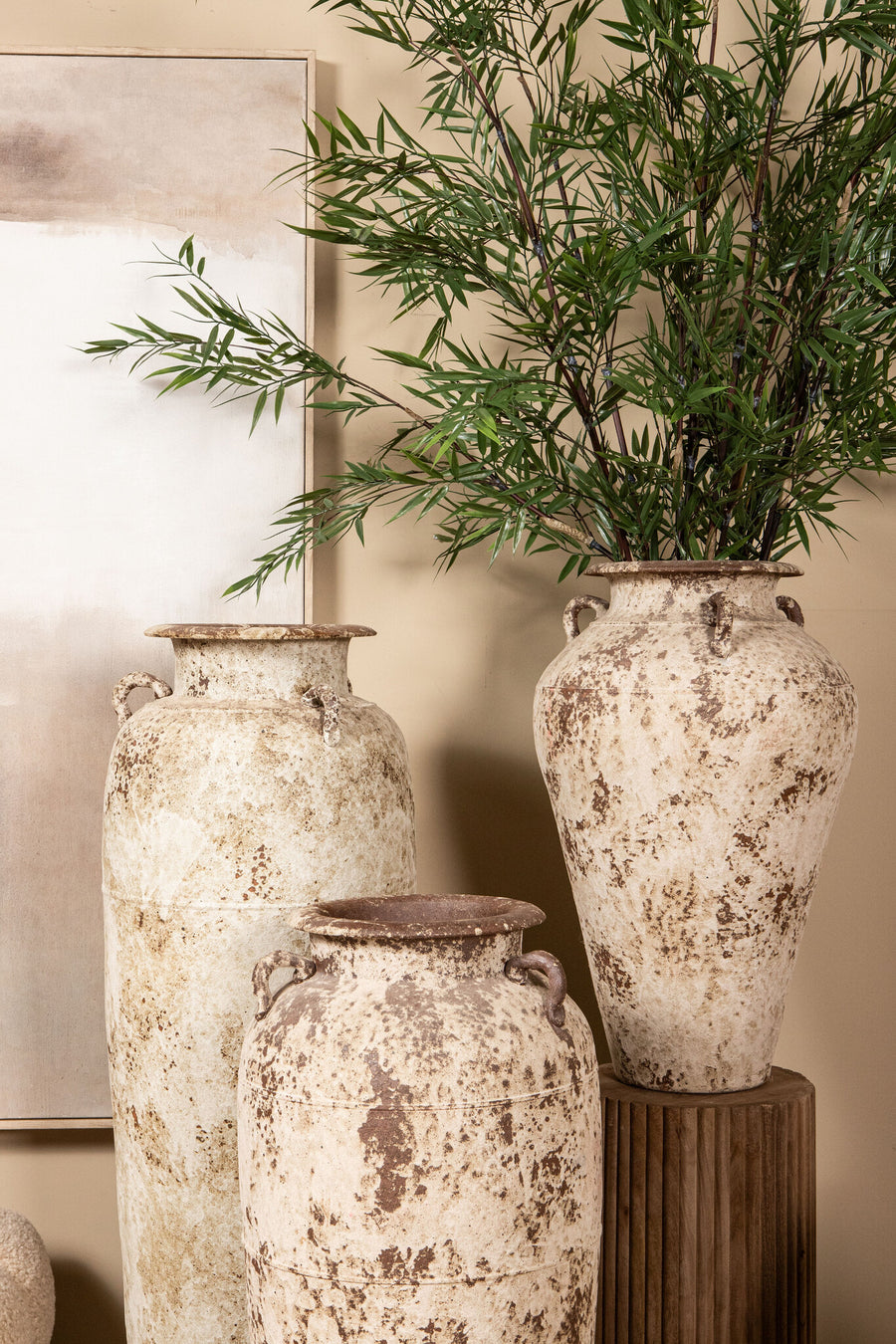Robena beige ceramic antique jar planter, small