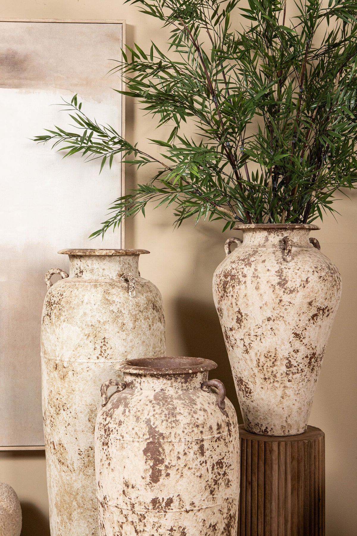 Robena beige ceramic antique jar planter, medium