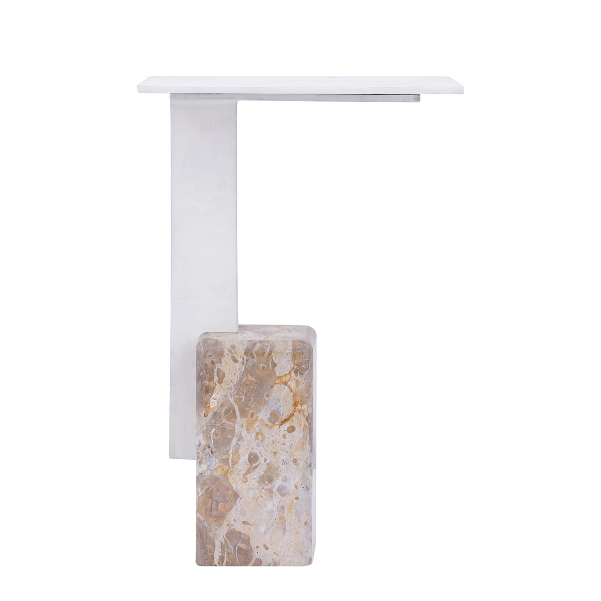 Ebe beige marble side table with aluminium top