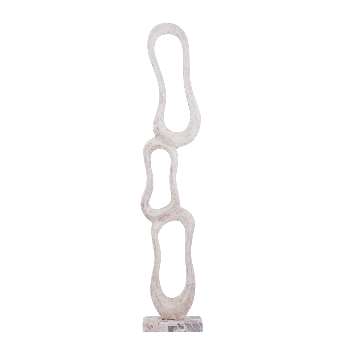 Camare beige abstract aluminium sculpture on marble base, large