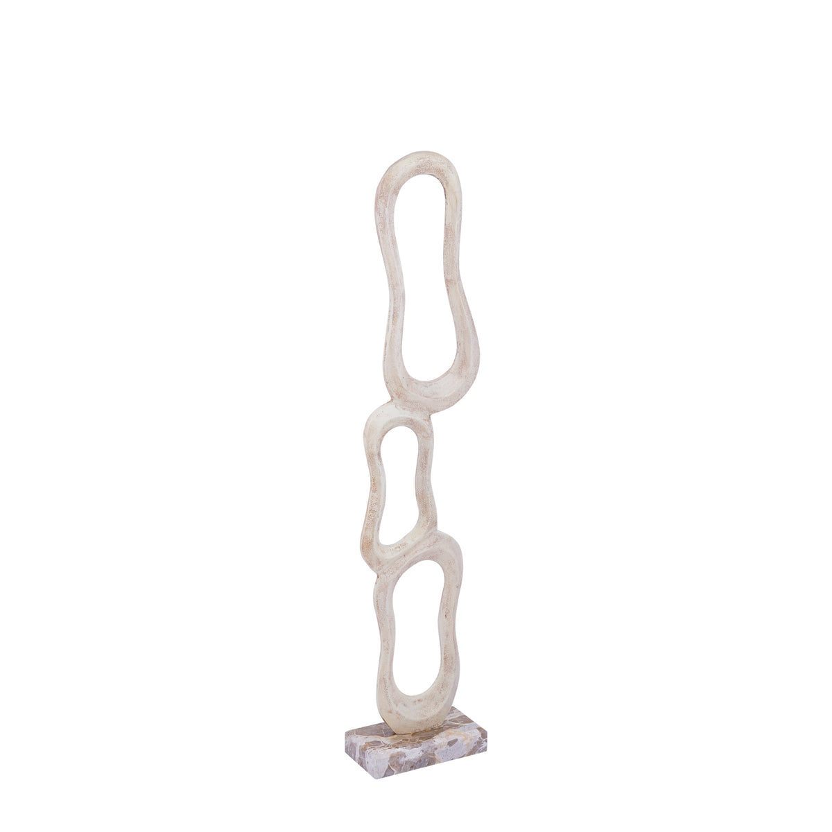 Camare beige abstract aluminium sculpture on marble base, medium