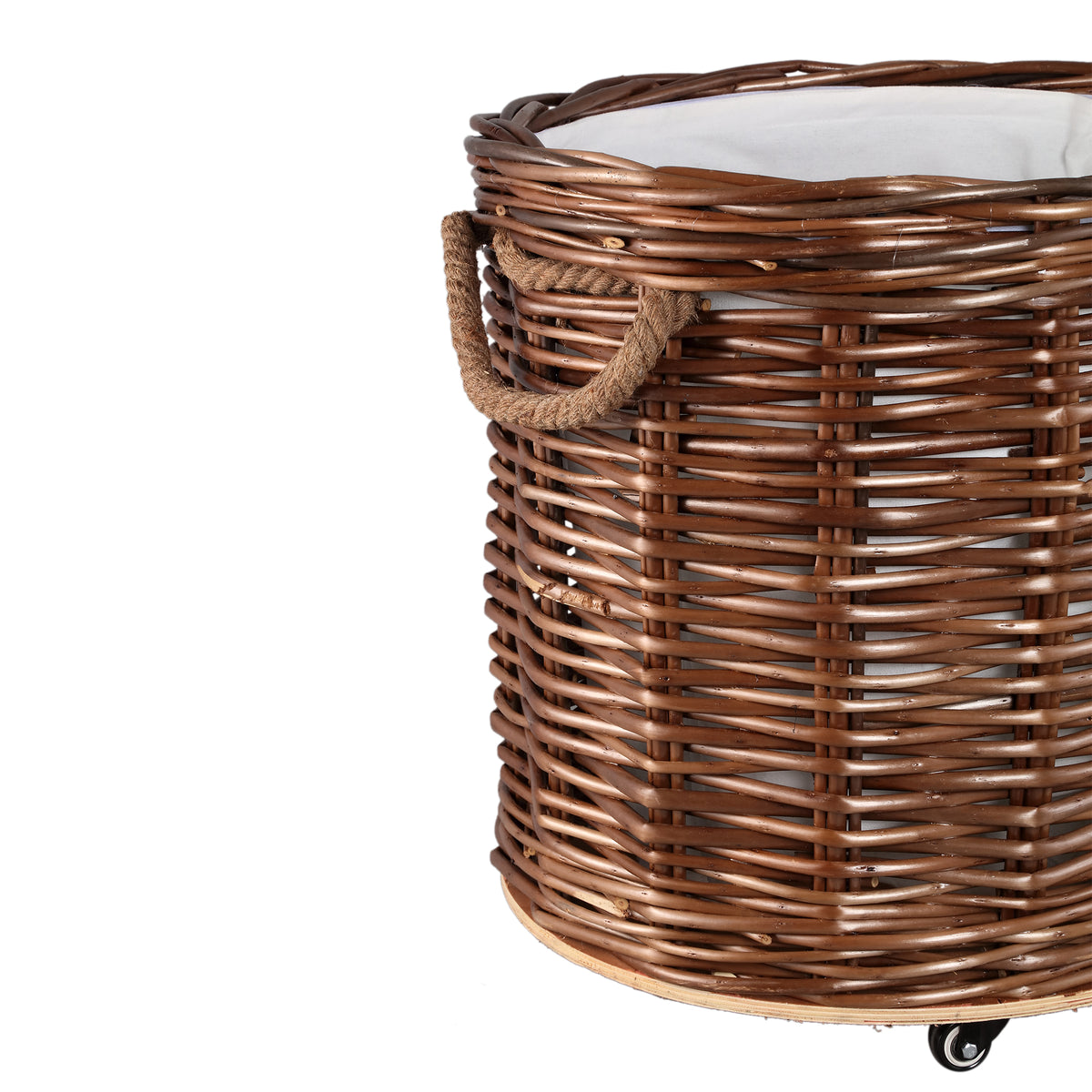 Darrett brown willow basket on wheels, round