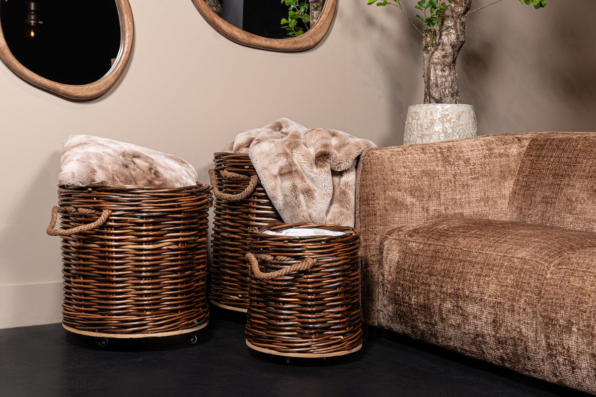 Darrett brown willow basket on wheels, round