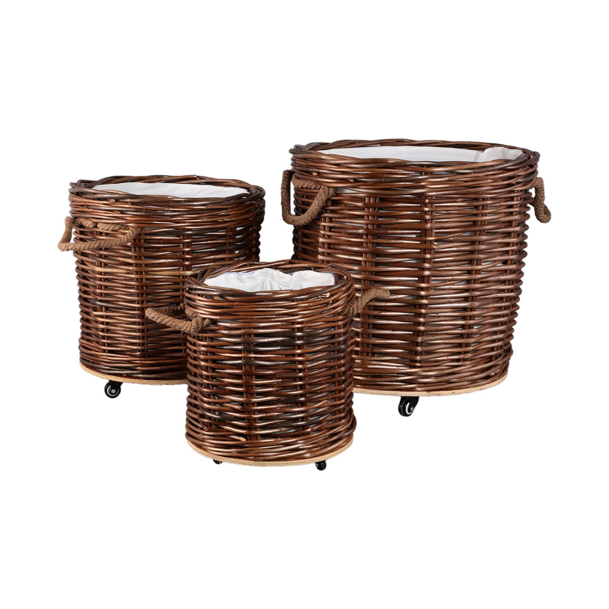 Darrett brown willow basket on wheels, round