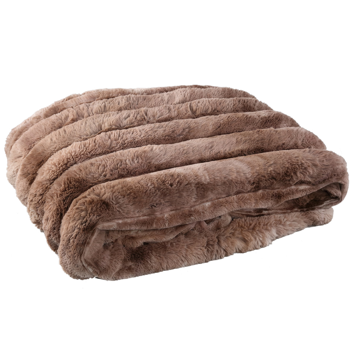 Divvo brown faux fur ribbed throw, large