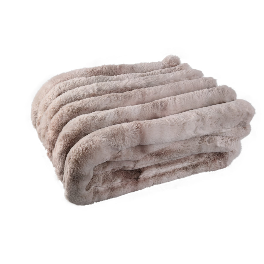 Divvo beige faux fur ribbed throw, large