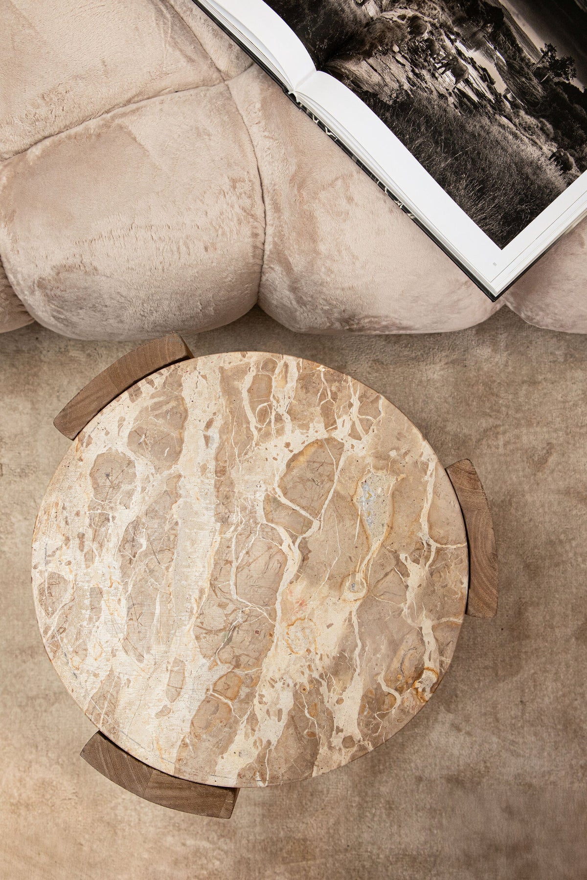 Javina natural marble coffee table with mango wood base, small