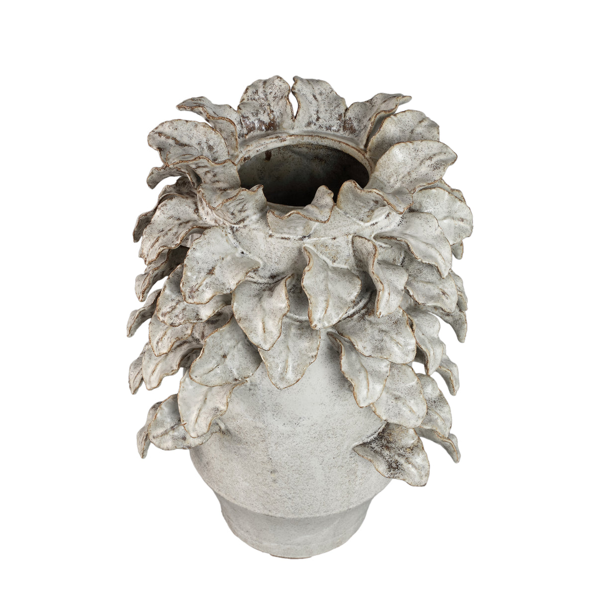 Varda beige ceramic vase with leaf details, large