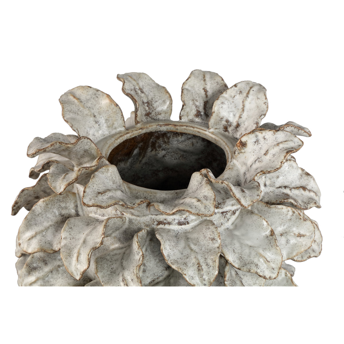 Varda beige ceramic vase with leaf details, large