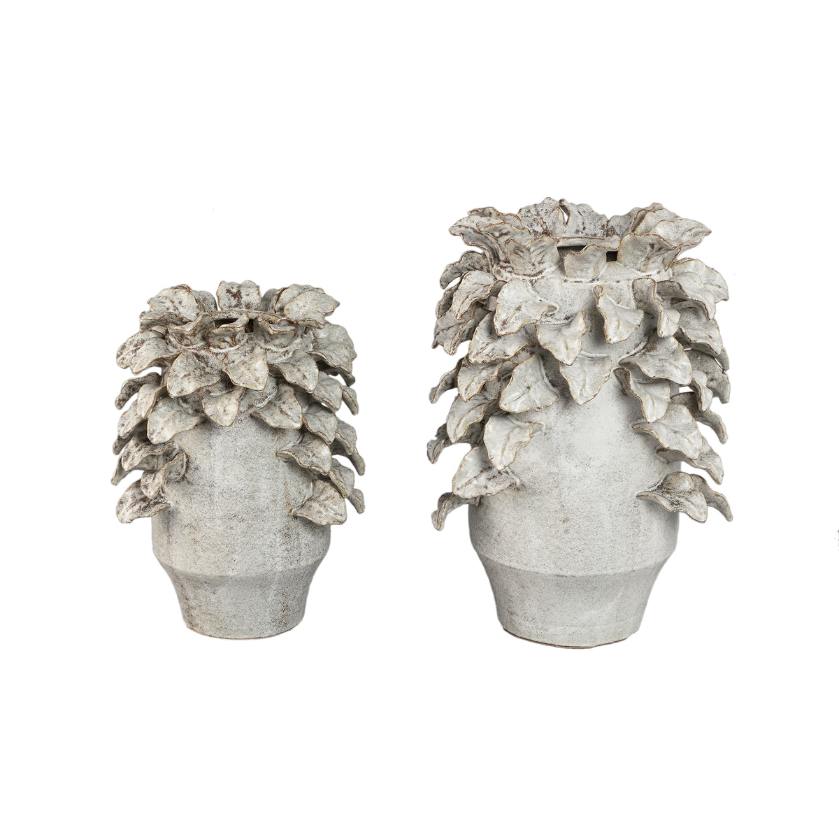 Varda beige ceramic vase with leaf details, large