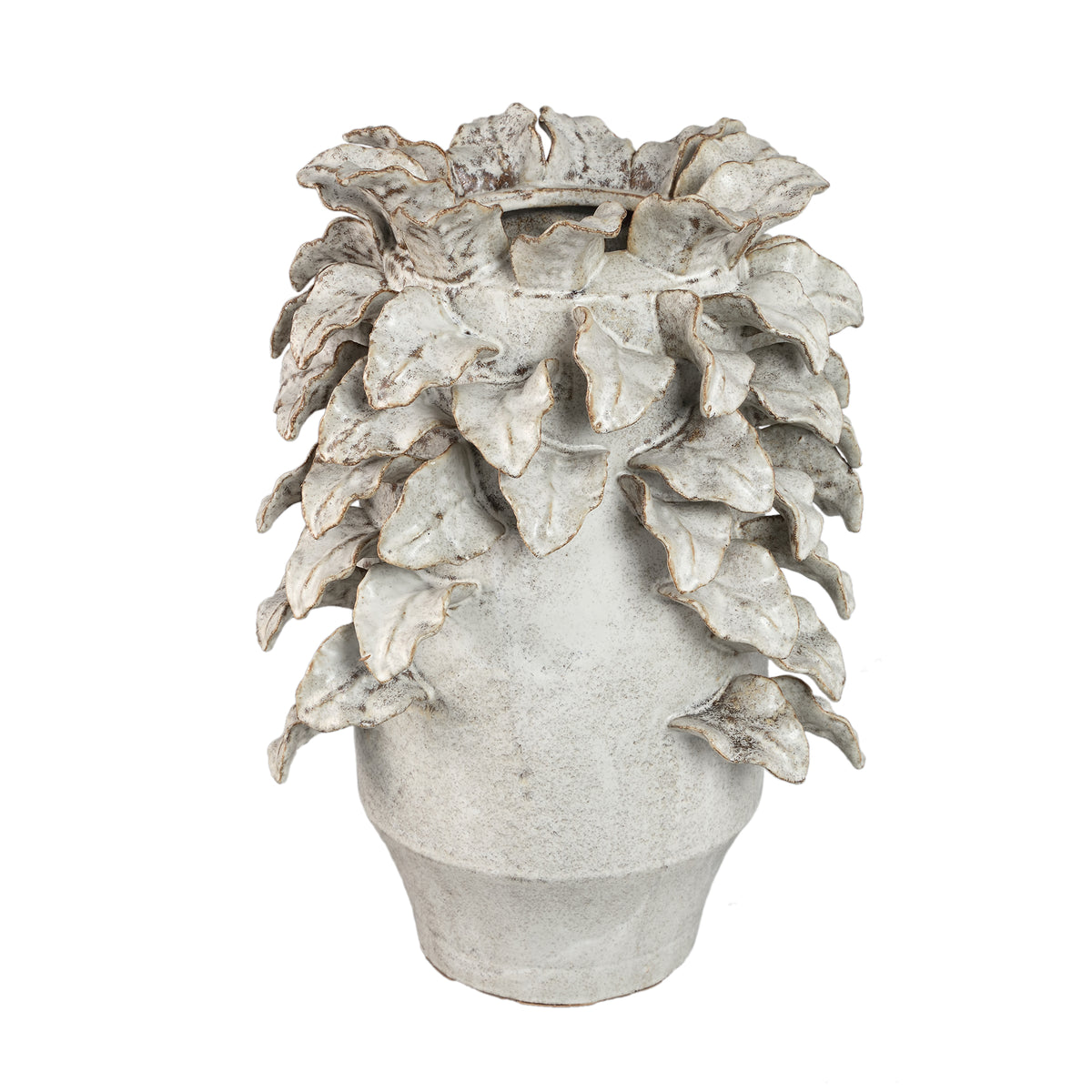 Varda beige ceramic vase with leaf details, large