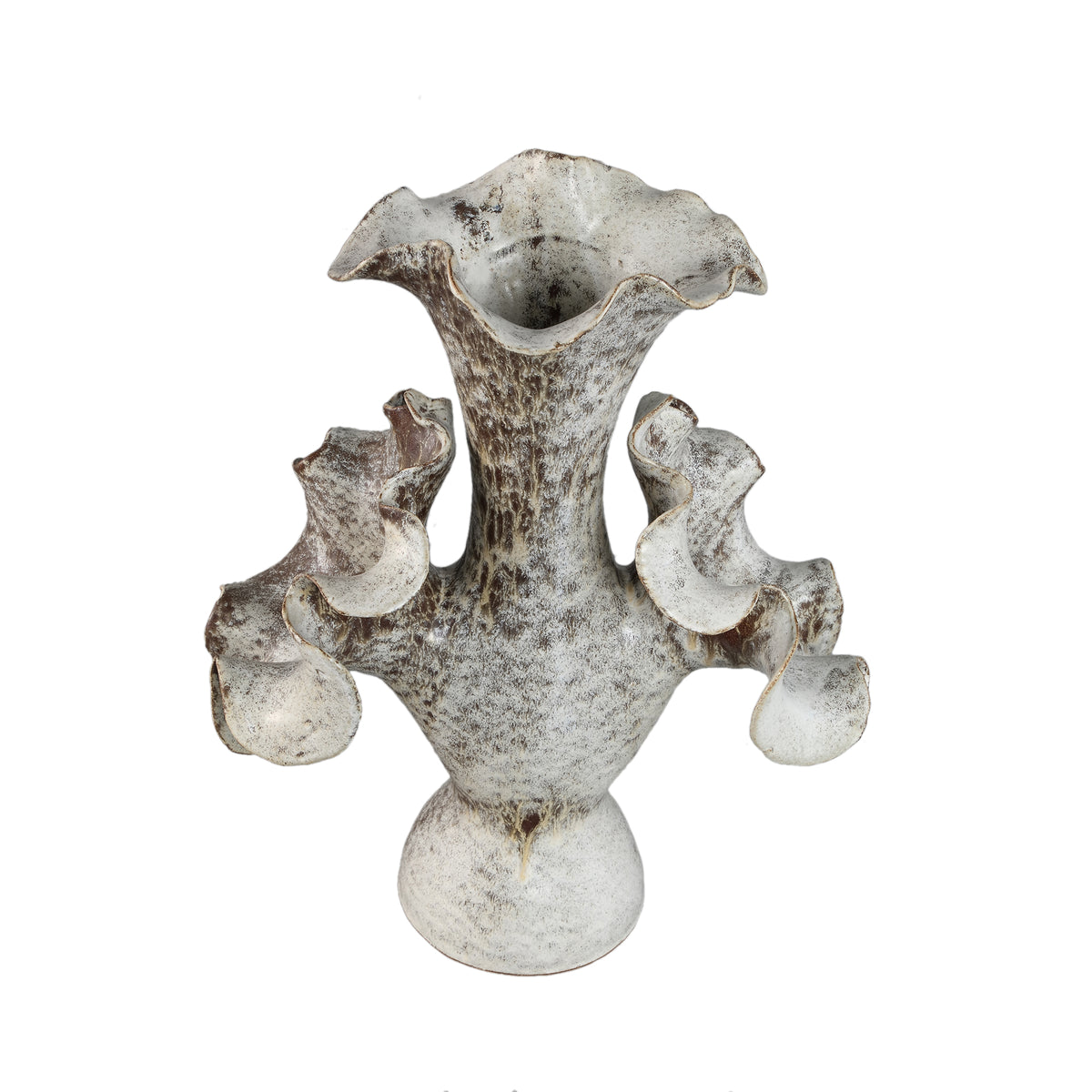 Isidro beige ceramic vase with three wavy flower forms
